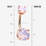 Detail View 1 of Rose Gold Opalite Sparkle Prong Set Belly Button Ring-Rose Water Opal