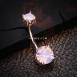 Detail View 2 of Rose Gold Opalite Sparkle Prong Set Belly Button Ring-Rose Water Opal
