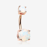 Rose Gold Opalite Sparkle Prong Set Belly Button Ring-White