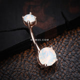 Detail View 2 of Rose Gold Opalite Sparkle Prong Set Belly Button Ring-White