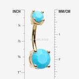 Detail View 1 of Golden Turquoise Shine Prong Set Belly Button Ring-Turquoise