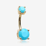 Golden Turquoise Shine Prong Set Belly Button Ring