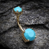 Detail View 2 of Golden Turquoise Shine Prong Set Belly Button Ring-Turquoise