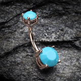 Detail View 2 of Rose Gold Turquoise Shine Prong Set Belly Button Ring-Turquoise