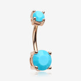 Rose Gold Turquoise Shine Prong Set Belly Button Ring-Turquoise