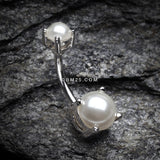 Detail View 2 of Pearlescent Shine Prong Set Belly Button Ring-White