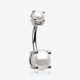 Pearlescent Shine Prong Set Belly Button Ring-White