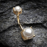 Detail View 2 of Golden Pearlescent Shine Prong Set Belly Button Ring-White