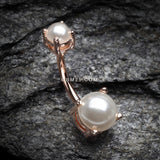 Detail View 2 of Rose Gold Pearlescent Shine Prong Set Belly Button Ring-White