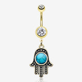 Golden Vintage Turquoise Hamsa Belly Button Ring