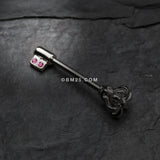 Detail View 1 of A Pair of Royal Crown Key Nipple Barbell Ring-Pink