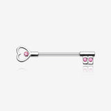 A Pair of Heart Key Nipple Barbell Ring-Pink