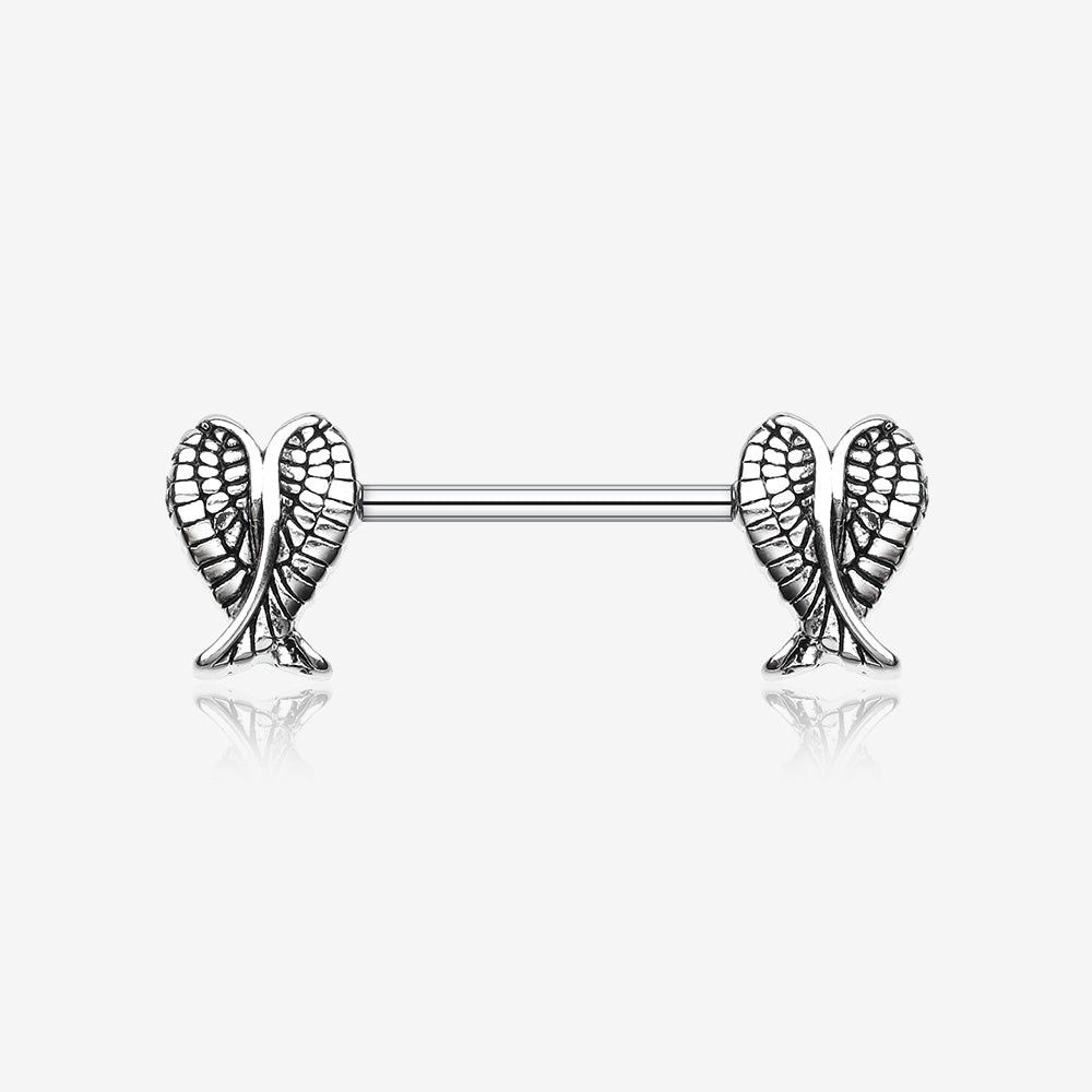 A Pair of Fallen Angel Wing Nipple Barbell Ring-Steel