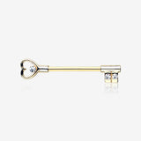 A Pair of Golden Heart Key Nipple Barbell Ring-Clear Gem