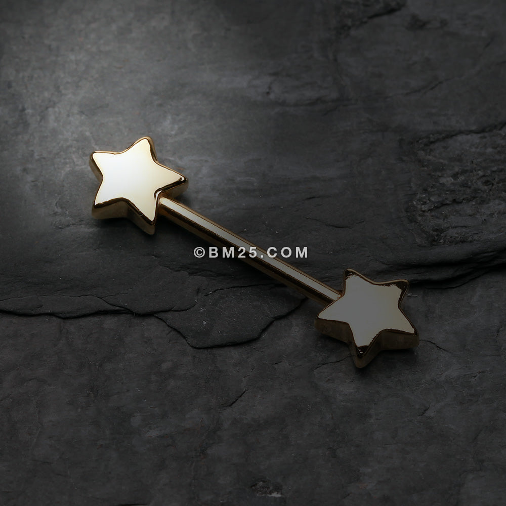 Detail View 1 of A Pair of Golden Star Nipple Barbell Ring-Gold