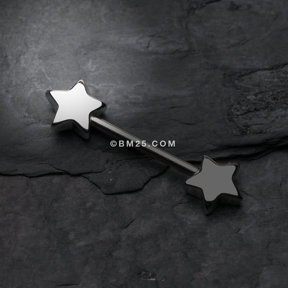 Detail View 1 of A Pair of Classic Star Nipple Barbell Ring-Steel