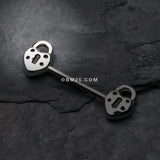 Detail View 1 of A Pair of Dainty Heart Lock Nipple Barbell Ring-Steel