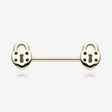 A Pair of Golden Dainty Heart Lock Nipple Barbell Ring-Gold