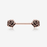 A Pair of Rose Gold Vintage Rose Flower Nipple Barbell Ring