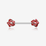 A Pair of Classic Rose Sparkle Nipple Barbell Ring-Red/Clear