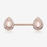 A Pair of Rose Gold Opal Avice Nipple Barbell Ring-Clear Gem/White