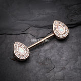Detail View 1 of A Pair of Rose Gold Opal Avice Nipple Barbell Ring-Clear Gem/White