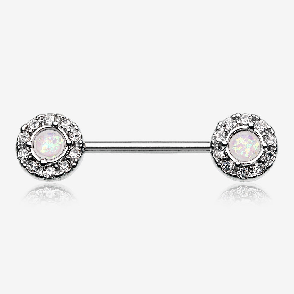 A Pair of Opal Elegance Nipple Barbell Ring-Clear Gem/White