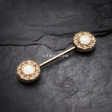 Detail View 1 of A Pair of Golden Opal Elegance Nipple Barbell Ring-Clear Gem/White