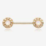 A Pair of Golden Opal Elegance Nipple Barbell Ring-Clear Gem/White