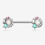 A Pair of Sparkle Opal Medley Nipple Barbell Ring-Clear Gem/Teal