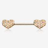 A Pair of Golden Sparkle Multi-Gem Heart Nipple Barbell Ring