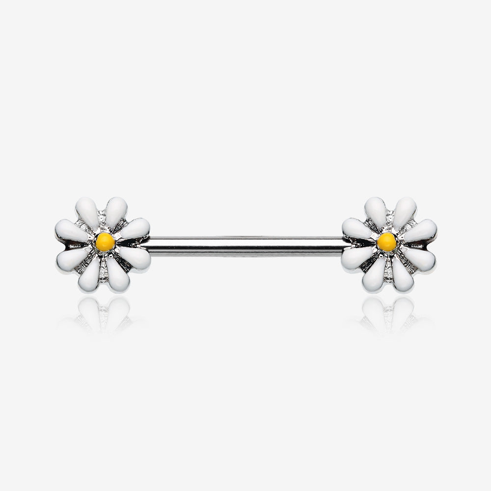 A Pair of Spring Blossom Flower Nipple Barbell Ring-White/Yellow