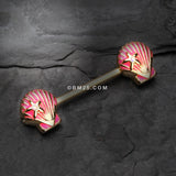 Detail View 1 of A Pair of Golden Ariel's Shell Nipple Barbell Ring-Pink/Aurora Borealis