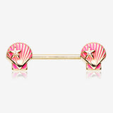 A Pair of Golden Ariel's Shell Nipple Barbell Ring-Pink/Aurora Borealis