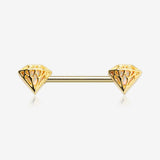 A Pair of Golden Urban Diamond Iridescent Sparkle Nipple Barbell-Gold