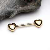Detail View 1 of A Pair of Golden Classic Fluffy Heart Steel Nipple Barbell