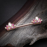 Detail View 1 of A Pair of Rose Gold Tiara Crown Sparkle Nipple Barbell-Clear Gem/Fuchsia