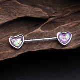 Detail View 1 of A Pair of Opalescent Heart Sparkle Nipple Barbell-Purple