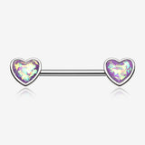 A Pair of Opalescent Heart Sparkle Nipple Barbell