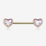 A Pair of Golden Opalescent Heart Sparkle Nipple Barbell