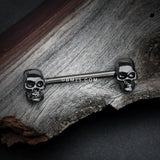 Detail View 1 of A Pair of Blackline Apocalyptic Skull Nipple Barbell Ring-Black