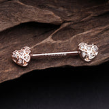Detail View 1 of A Pair of Rose Gold Infinite Heart Multi Gem Sparkle Nipple Barbell-Clear Gem