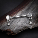 Detail View 1 of A Pair of Sparkle Dazzle Dangle Droplets Nipple Barbell-Clear Gem