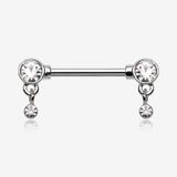A Pair of Sparkle Dazzle Dangle Droplets Nipple Barbell-Clear Gem