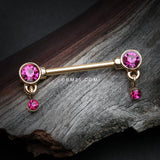 Detail View 1 of A Pair of Golden Sparkle Dazzle Dangle Droplets Nipple Barbell-Fuchsia