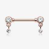 A Pair of Rose Gold Sparkle Dazzle Dangle Droplets Nipple Barbell