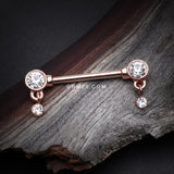 Detail View 1 of A Pair of Rose Gold Sparkle Dazzle Dangle Droplets Nipple Barbell-Clear Gem