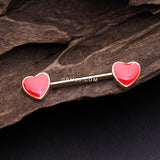 Detail View 1 of A Pair of Golden Vibrant Heart Nipple Barbell-Red