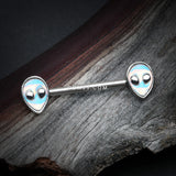 Detail View 1 of A Pair of Iridescent Revo Alien Head Nipple Barbell