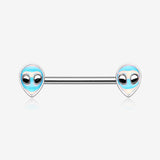 A Pair of Iridescent Revo Alien Head Nipple Barbell